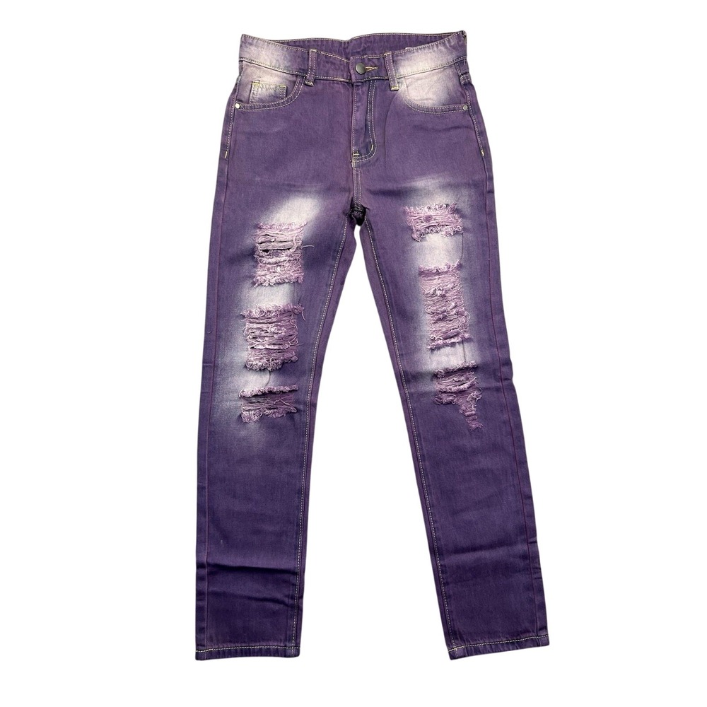 Kids Purple Distressed Ripped Slim Fit Jeans Size 12 Streetwear‎ Style Grunge